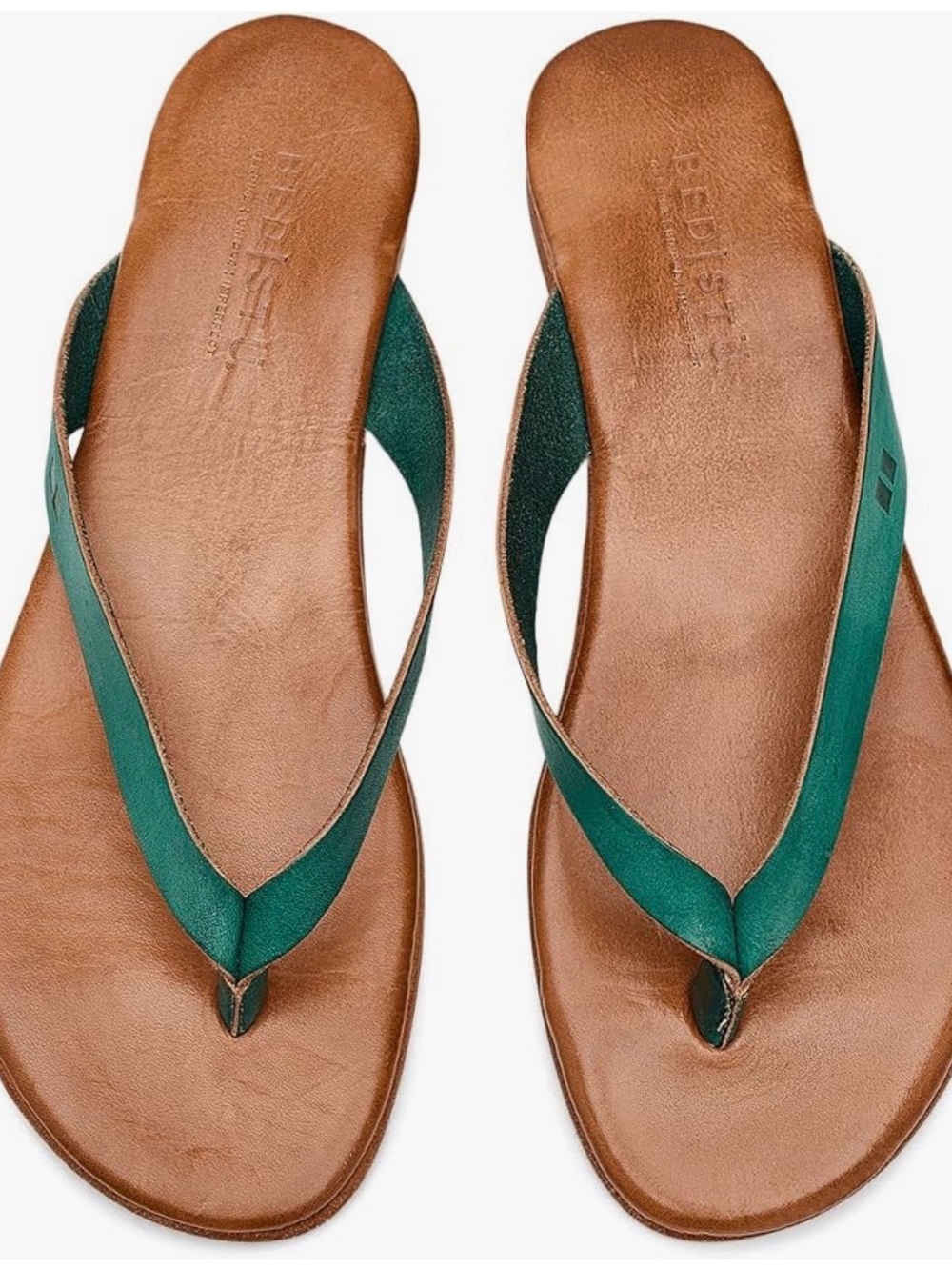 BED|STU Teal Leather Thong Sandals with Tan Footbed- GORGEOUS